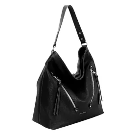   David Jones nagyméretű, fekete színű, női rostbőr kézitáska, válltáska