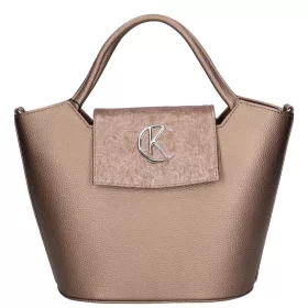   Karen Elwina 9420 bronz virágmintás, női rostbőr kézitáska, válltáska 35 x 22 x 15 cm