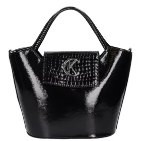   Karen Elwina 9420 fekete lakk kroko, női rostbőr kézitáska, válltáska 35 x 22 x 15 cm