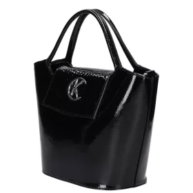   Karen Elwina 9420 fekete lakk kroko, női rostbőr kézitáska, válltáska 35 x 22 x 15 cm