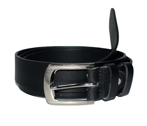Fekete színű, vékony, férfi bőr öv, 140 cm