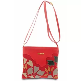 Giudi női bőr, piros színű, virág mintás válltáska