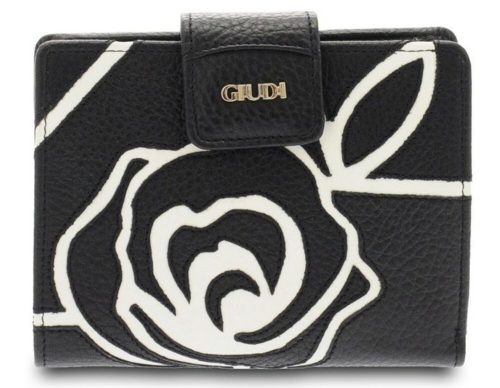 Giudi női fekete-fehér nyomott rózsa mintás bőr pénztárca