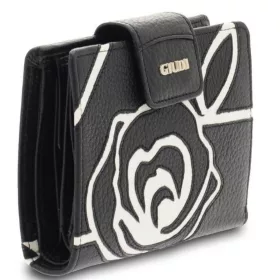   Giudi női fekete-fehér nyomott rózsa mintás bőr pénztárca