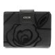 Giudi női fekete nyomott rózsa mintás bőr pénztárca