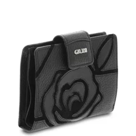 Giudi női fekete nyomott rózsa mintás bőr pénztárca