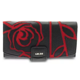 Giudi női, nagyméretű, fekete-piros bőr pénztárca