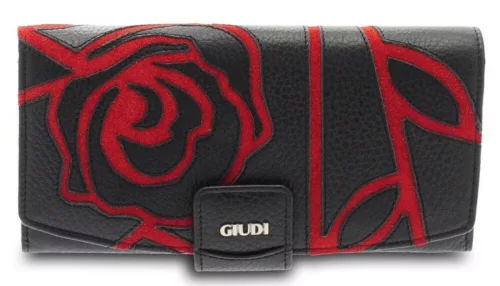 Giudi női, nagyméretű, fekete-piros bőr pénztárca