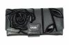 Giudi kombinált fekete varrott virág mintás női bőr pénztárca
