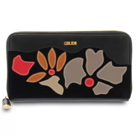 Giudi női fekete színű virág mintás bőr pénztárca