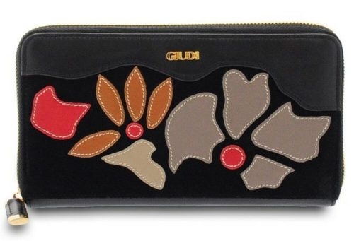 Giudi női fekete színű virág mintás bőr pénztárca