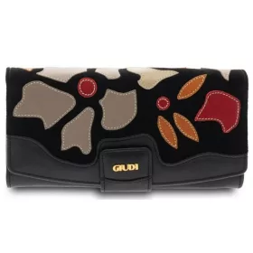 Giudi átfogópántos női fekete színű virág mintás bőr pénztárca