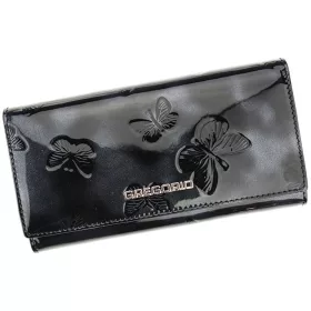   Gregorio BT-106 női lakkbőr pénztárca, fekete, mintás, 19 × 10 cm