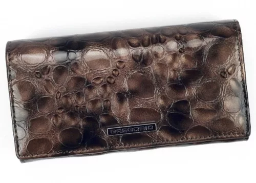 Gregorio női, croco mintás, barna lakkbőr pénztárca 16,5 × 9 cm
