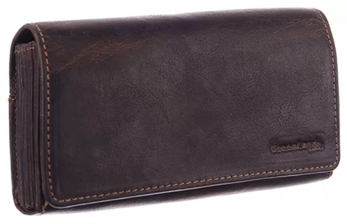 GreenLand Nature sötétbarna bőr pénztárca, pincértárca, taxis brifkó 17,5 x 10 cm