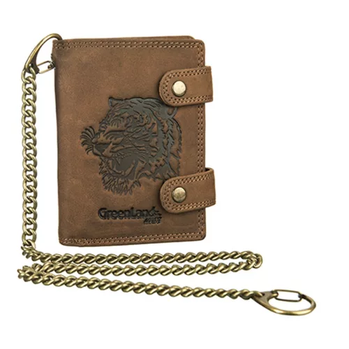 GreenLand Montenegro Tigris mintás, láncos bőr pénztárca, RFID védelemmel 13 x 9,5 cm