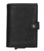 Hide&Stiches fekete bőr pop-up mini pénztárca, kártyatartó 10×7 cm