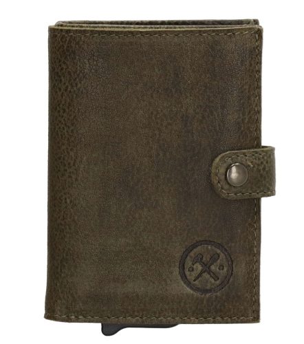 Hide&Stiches sötétzöld bőr pop-up mini pénztárca, kártyatartó 10×7 cm