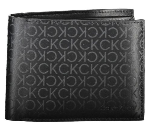 Calvin Klein fekete CK mintás bőr pénztárca, férfi  RFID 13 x 10 cm