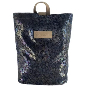   Khoani női rostbőr-bőr fekete virágmintás hátizsák 32×34 cm