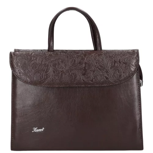 Karen Klotylda 284 barna virágmintás, női, rostbőr aktatáska 37 x 28 x 10 cm