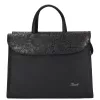 Karen Klotylda 284 fekete virágmintás, női, rostbőr aktatáska 37 x 28 x 10 cm