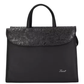   Karen Klotylda 284 fekete virágmintás, női, rostbőr aktatáska 37 x 28 x 10 cm