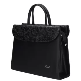   Karen Klotylda 284 fekete virágmintás, női, rostbőr aktatáska 37 x 28 x 10 cm