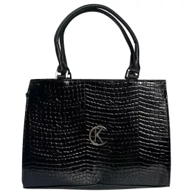   Kubra D 646 fekete, lakk, női rostbőr kézitáska, válltáska 33 x 26 x 12 cm