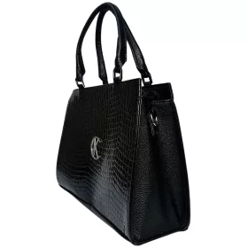   Kubra D 646 fekete, lakk, női rostbőr kézitáska, válltáska 33 x 26 x 12 cm