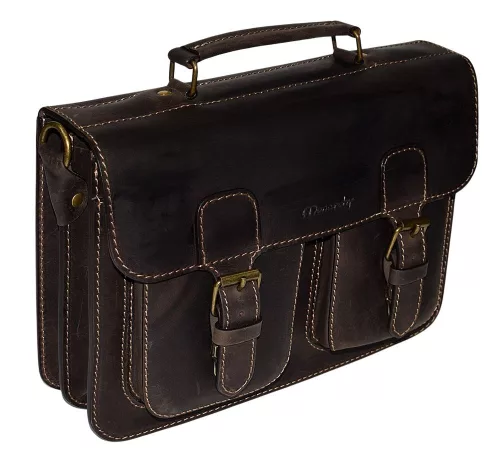 Monarchy Calvin sötétbarna férfi bőr pull-up dupla rekeszes aktatáska 36 × 25 cm