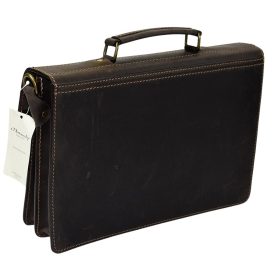   Monarchy Elias dupla zsebes sötétbarna bőr aktatáska 37,5 × 25 cm