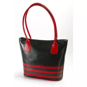Evana fekete-piros női bőr válltáska 30x27cm