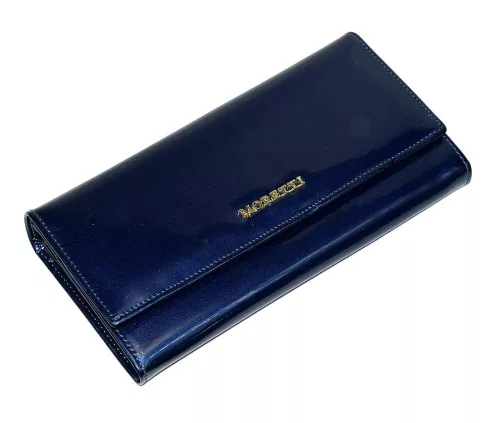 Moretti sötétkék, női bőr pénztárca 19 × 9,5 cm