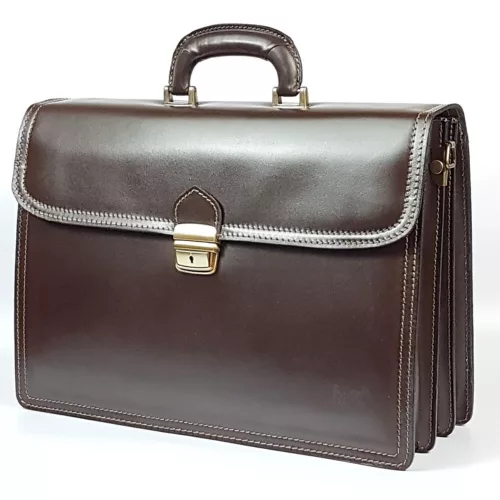 Maxmoda olasz dupla rekeszes sötétbarna férfi bőr aktatáska 40 x 29 cm.