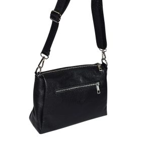   Maxmoda Cara kisméretű, női fekete bőr kézitáska, válltáska 27 × 17,5 cm