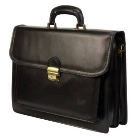   Maxmoda olasz dupla rekeszes fekete férfi bőr aktatáska 38,5 × 29 cm