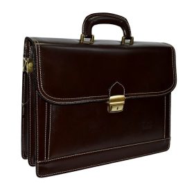   Maxmoda harmónika zsebes, dupla, sötétbarna férfi bőr aktatáska 40 x 29 cm