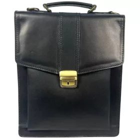   Maxmoda férfi olasz fekete marhabőr oldaltáska 26 x 31 cm.