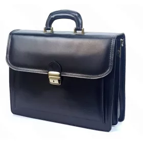   Maxmoda harmónika zsebes, dupla, fekete férfi bőr aktatáska 40 x 29 cm.