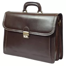   Maxmoda harmónika zsebes, dupla, sötétbarna férfi bőr aktatáska 40 x 29 cm.