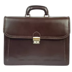   Maxmoda harmónika zsebes, dupla, sötétbarna férfi bőr aktatáska 40 x 29 cm.