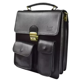   Maxmoda férfi olasz fekete marhabőr oldaltáska 24,5 x 33,5 cm.