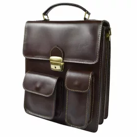   Maxmoda férfi olasz sötétbarna marhabőr oldaltáska 24,5 x 33,5 cm.