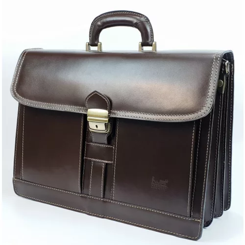 Maxmoda olasz tripla rekeszes vágott zsebes férfi sötétbarna bőr aktatáska 40 x 29 cm.