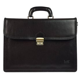   Maxmoda olasz tripla rekeszes fekete férfi bőr aktatáska 39 × 29 cm