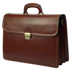   Maxmoda olasz tripla rekeszes világosbarna férfi bőr aktatáska 39 × 29 cm