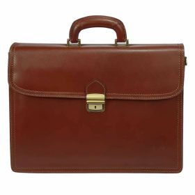   Maxmoda olasz tripla rekeszes világosbarna férfi bőr aktatáska 39 × 29 cm