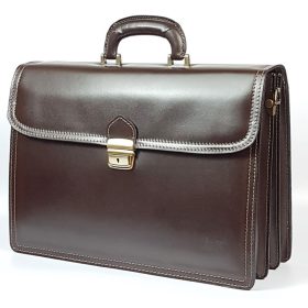   Maxmoda olasz tripla rekeszes sötétbarna férfi bőr aktatáska 39 × 29 cm