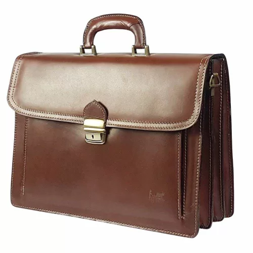 Maxmoda olasz tripla rekeszes férfi konyakbarna bőr aktatáska 40 x 29 cm